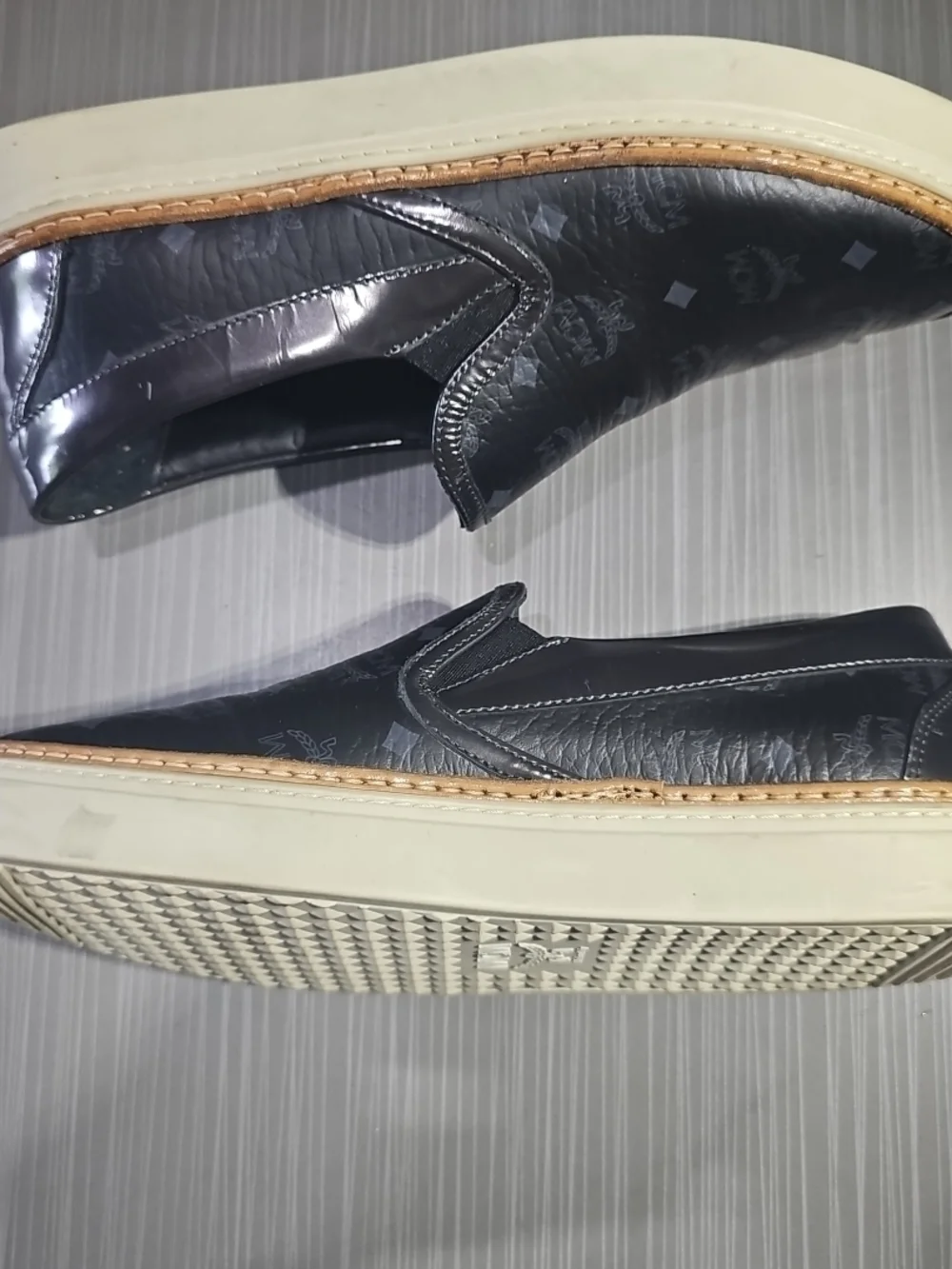 MCM Black Monogram Visetos Leather Slip On Shoes Men's Size 38 EU/ 6 US PreOwned